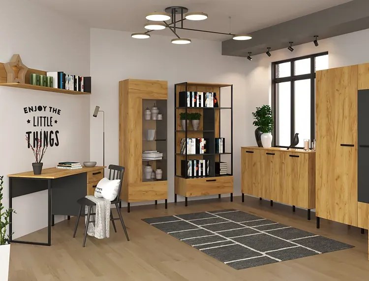 Industrialne biurko z szufladą i półką dąb craft złoty - Vinos 7X