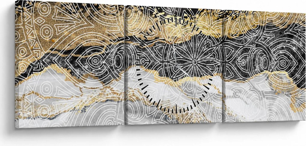 Obraz - Mandala w marmurze (z zegarem) (90x30 cm)