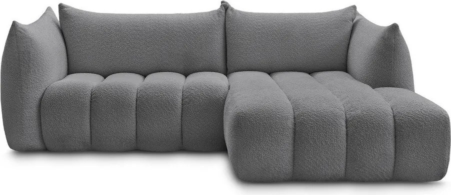 Szary narożnik z materiału bouclé (prawostronny/z szezlongiem) Azra – Bobochic Paris
