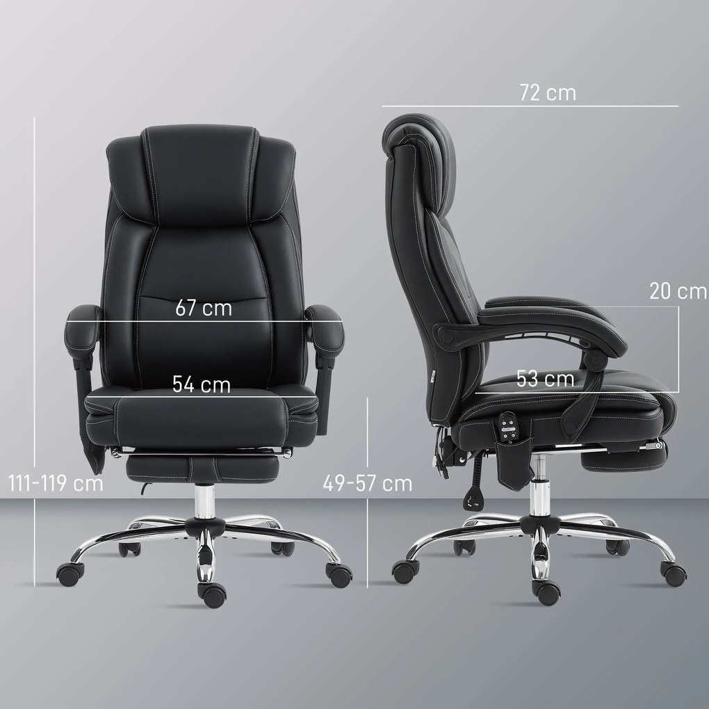 HOMCOM Fotel Biurowy Ergonomiczny z Funkcją Masażu, Podnóżkiem, Czarny Skórzany | Aosom PL