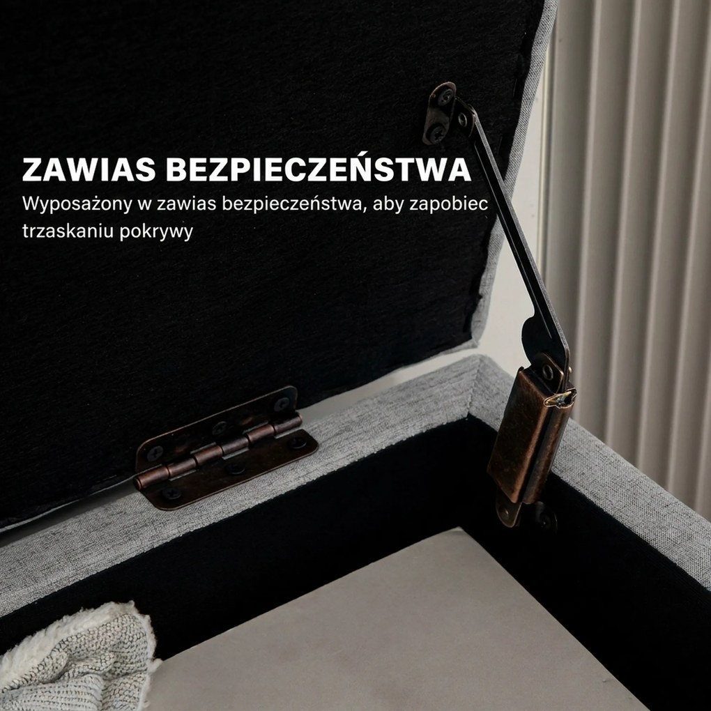HOMCOM Ławka tapicerowana z przestrzenią do przechowywania, wykończenie w wyglądzie lnu, nogi z drewna kauczukowego, do 220 kg, 110x39x45cm, szara