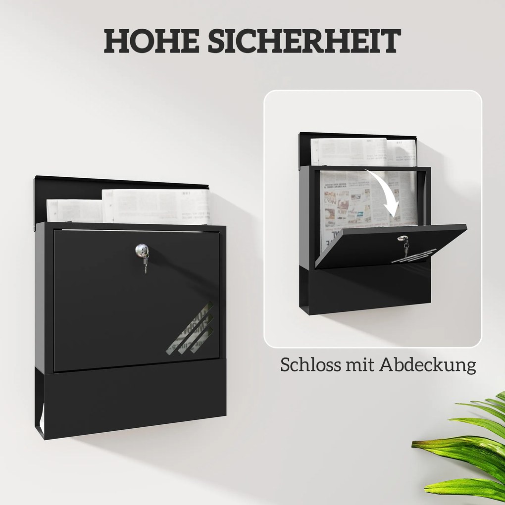 HOMCOM Skrzynka Pocztowa z Okienkiem, Montaż Ścienny, Zamykana, Odporna na Rdzę i Warunki Pogodowe, Szara