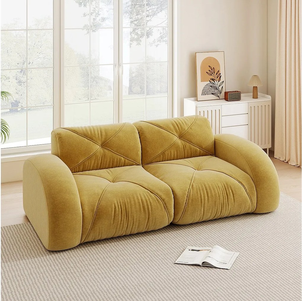 Kanapa 2-osobowa Modułowa z Chenille, Design Minimalistyczny bez Ramy, Głębokie i Wygodne Siedzenie - Żółty