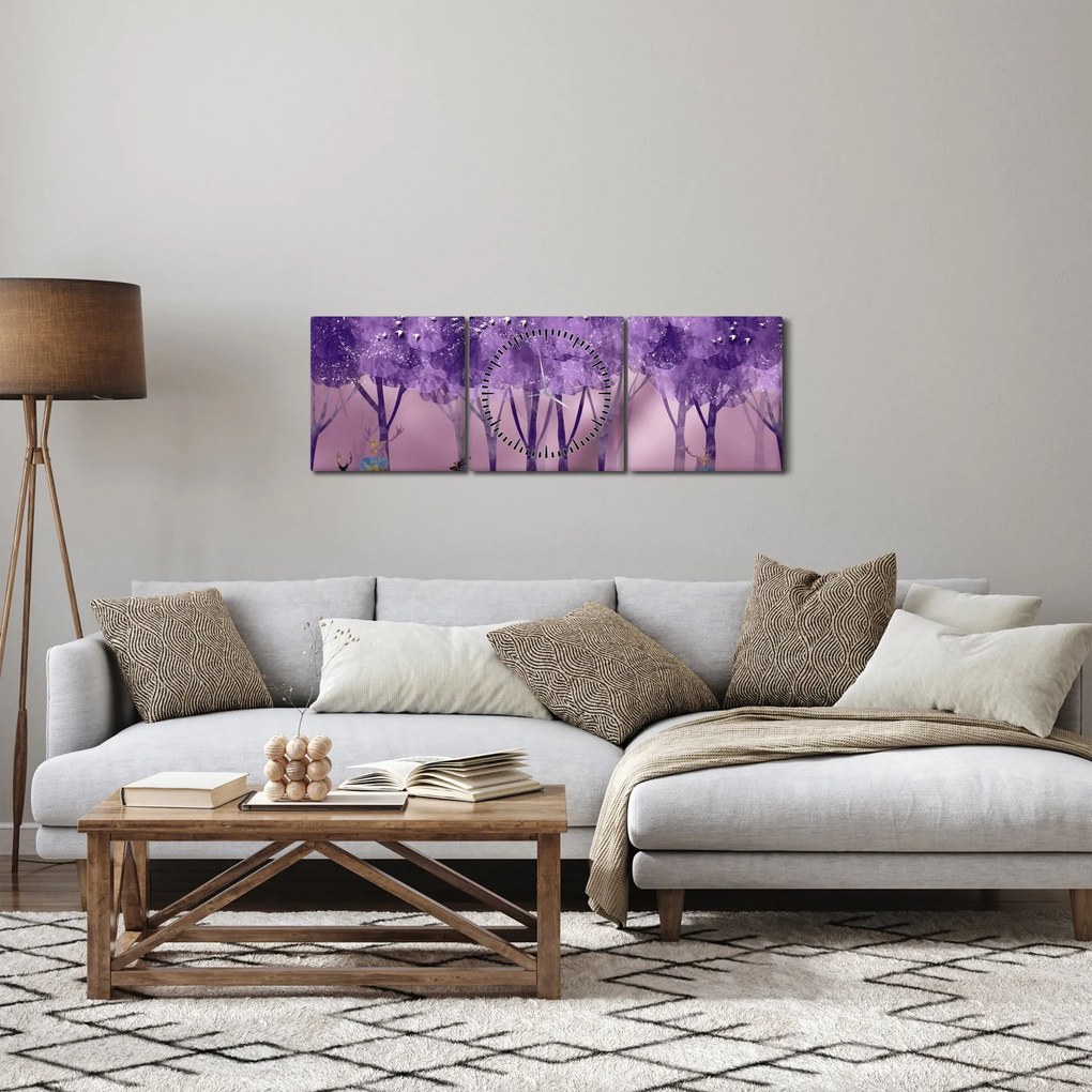 Obraz - Jeleń w magicznym lesie (z zegarem) (90x30 cm)