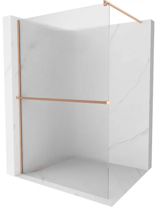 Mexen Kioto+ ścianka prysznicowa z półką Walk-in 130 x 200 cm, prążki, miedź szczotkowana - 800-130-121-65-09