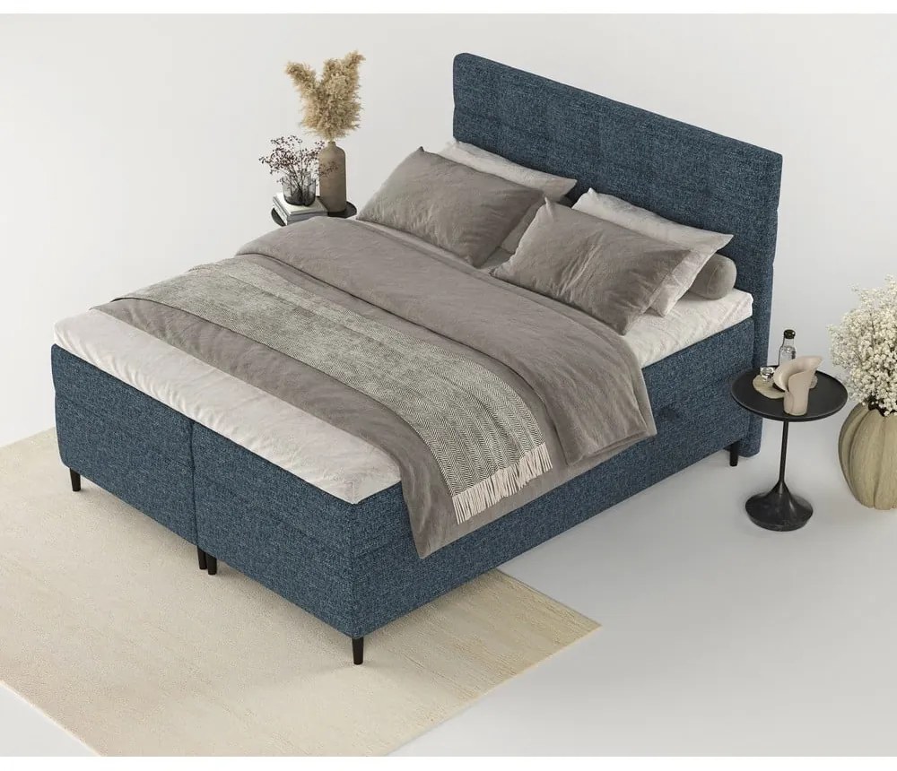 Ciemnoniebieskie łóżko boxspring ze schowkiem 160x200 cm Urbaneo – Maison de Rêve