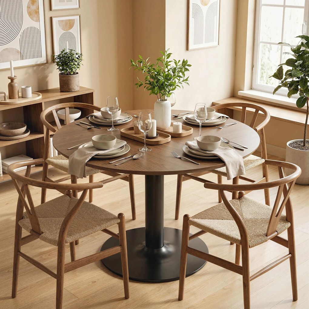HOMCOM Okrągły stół dla 6 osób, 110 cm Nowoczesny stół kuchenny z podstawą do salonu, Brązowe usłojenie drewna | Aosom PL