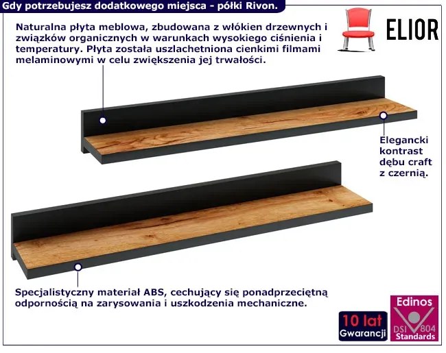 Komplet Półek Czarny Ściennych 2 Szt + Dąb Craft Z6-R89