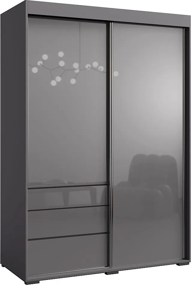 Szafa przesuwna z szufladami Torino 2D 140 Szara (lacobel)