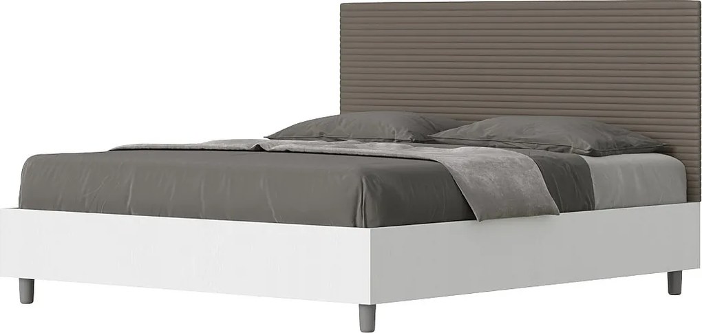 Łóżko wyposażone w stelaż z listwami 160x190 konstrukcja Frassino biała zagłówek sztucznej skóry cappuccino Level