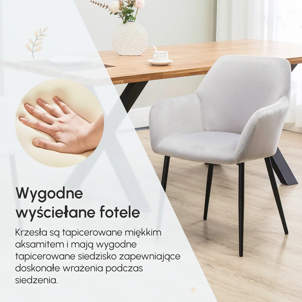 HOMCOM Zestaw krzeseł jadalnianych tapicerowanych jasnoszarych wygodne 54x57x80 cm | Aosom PL