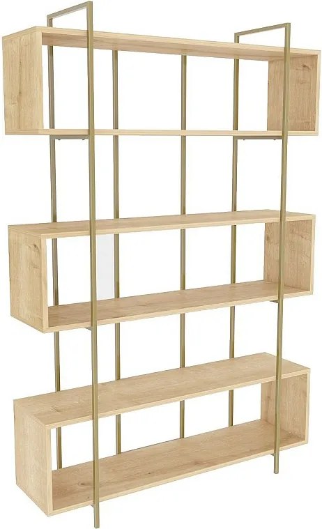 Elegancki regał z płyty wiórowej pokrytej melaminą – 120 x 180 x 29,6 cm – dąb i złoto