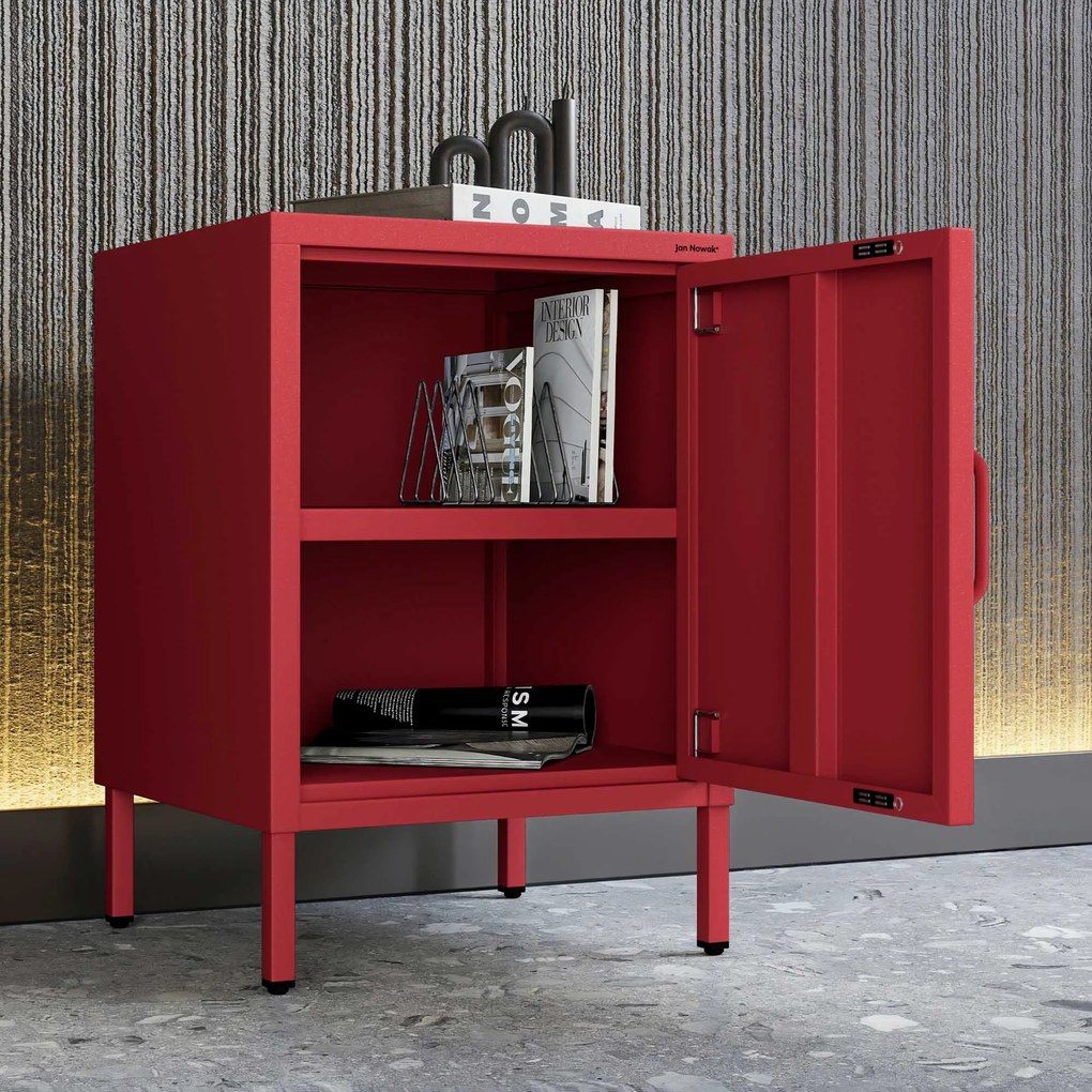 Szafka nocna metalowa na nóżkach czerwona, 424x595x400 mm: MIA Modern