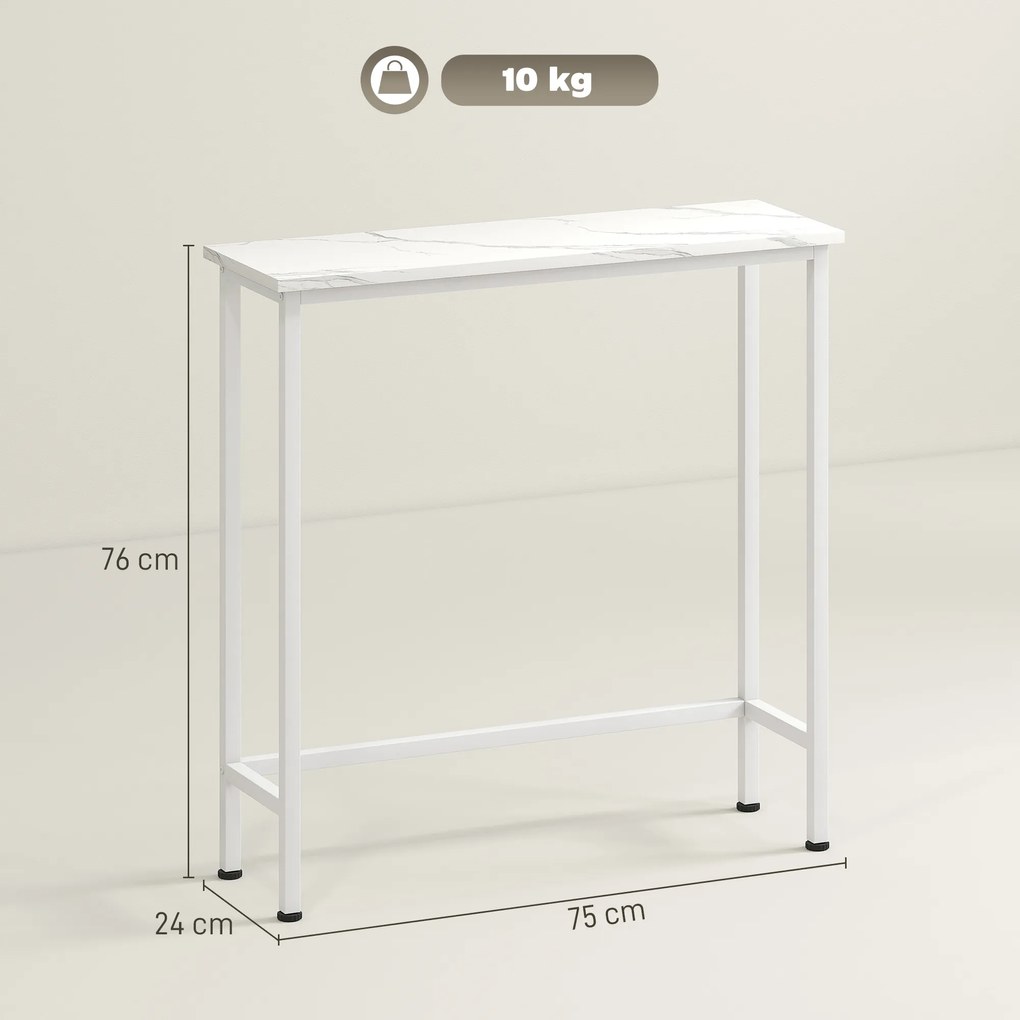 HOMCOM Stolik konsolowy Flurtisch z regulowanymi stopkami, pasami przeciwwysypowymi 75 x 24 x 76 cm do małych pomieszczeń Biały