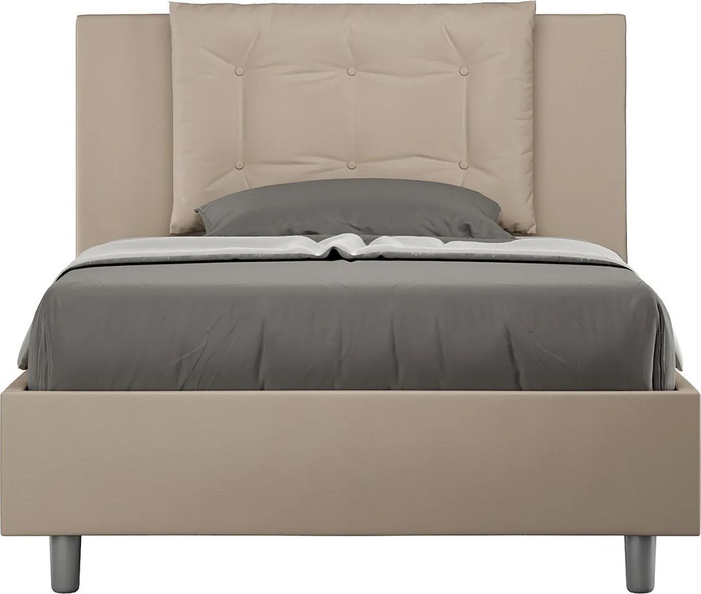 Łóżko wyposażone w stelaż z listwami tapicerowane 120x190 sztucznej skóry szaro-beżowy Annalisa