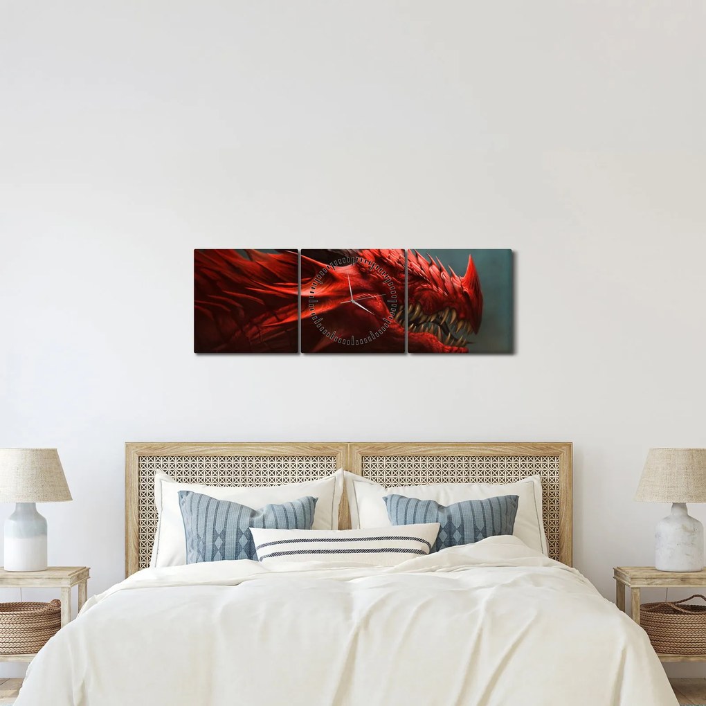 Obraz - Smok (z zegarem) (90x30 cm)