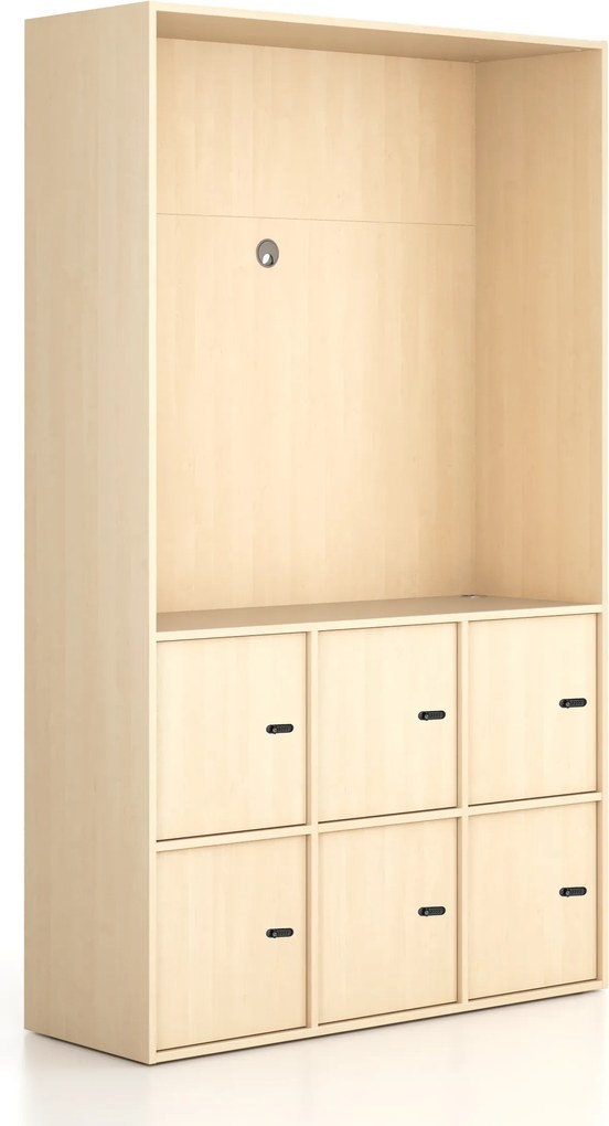 Szafka biurowa FRAME, 6x drzwi, z wnęką, 1299 x 450 x 2162 mm, mechaniczny zamek szyfrowy, brzoza