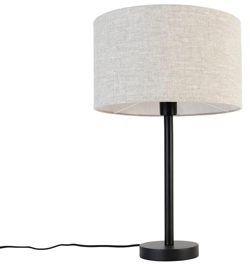 Nowoczesna lampa stołowa czarna z lnianym abażurem jasnoszarym 35 cm - Simplo