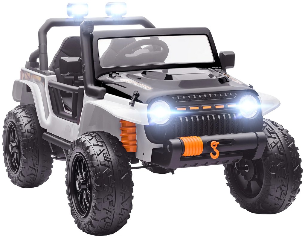 AIYAPLAY Pojazd elektryczny dla dzieci, bateria 12V, z miejscem rodzic-dziecko, zdalnie sterowalny, muzyka, klakson, lampy LED, 3-8 lat, Biały