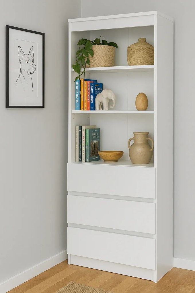 Biały minimalistyczny regał z szufladami W4-P69