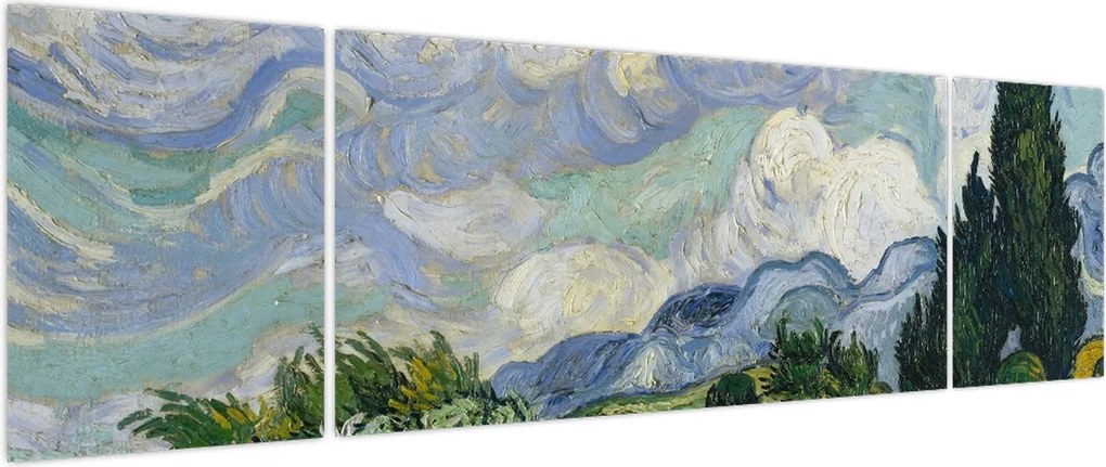 Obraz - Vincent van Gogh, Wheat Field with Cypresses, reprodukcje (170x50 cm)