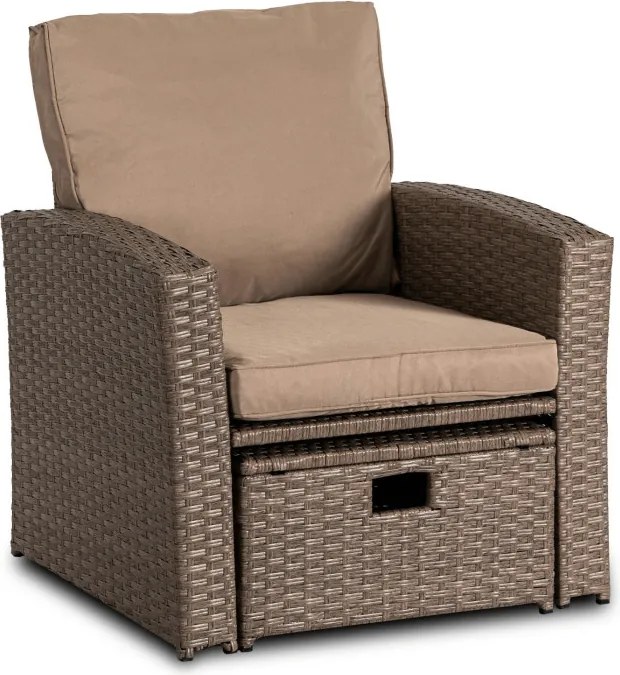 Zestaw Mebli Ogrodowych FLORYDA Beżowy Sofa Krzesła Pufy Stolik Tarasowy Technorattan Nowoczesny