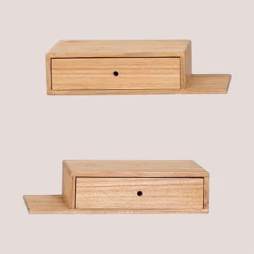 Zestaw 2 Wiszących Drewnianych Stolików Nocnych Harald Naturalna - Sklum
