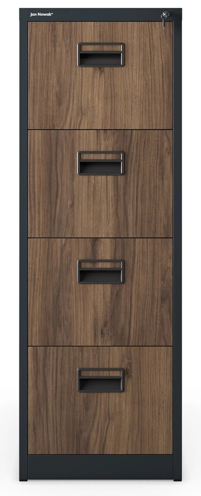 Metalowa szafa kartotekowa SARA V4, 460 x 1320 x 620 mm, Eco Design: antracytowa/ orzech