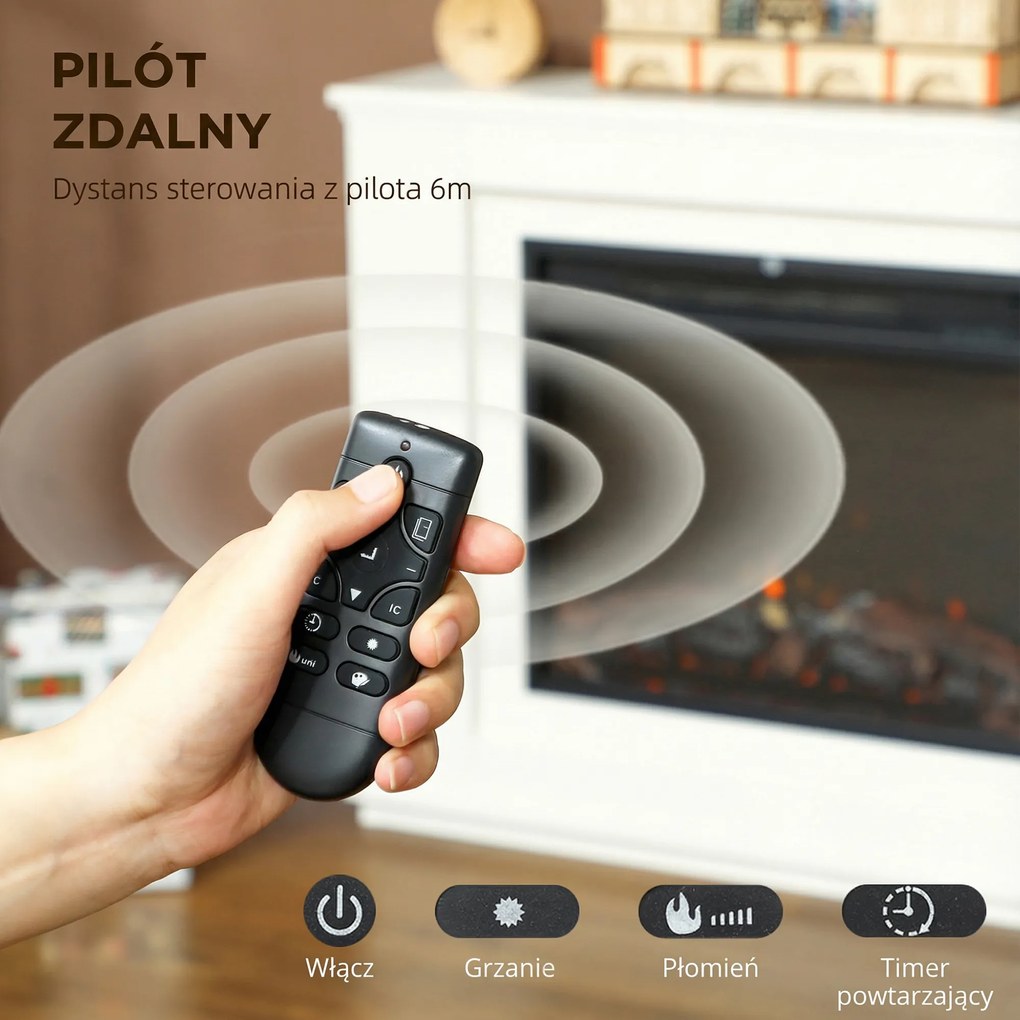 HOMCOM Kominek elektryczny, realistyczne płomienie w 12 kolorach, 5 poziomów jasności, pilot, timer, czarny