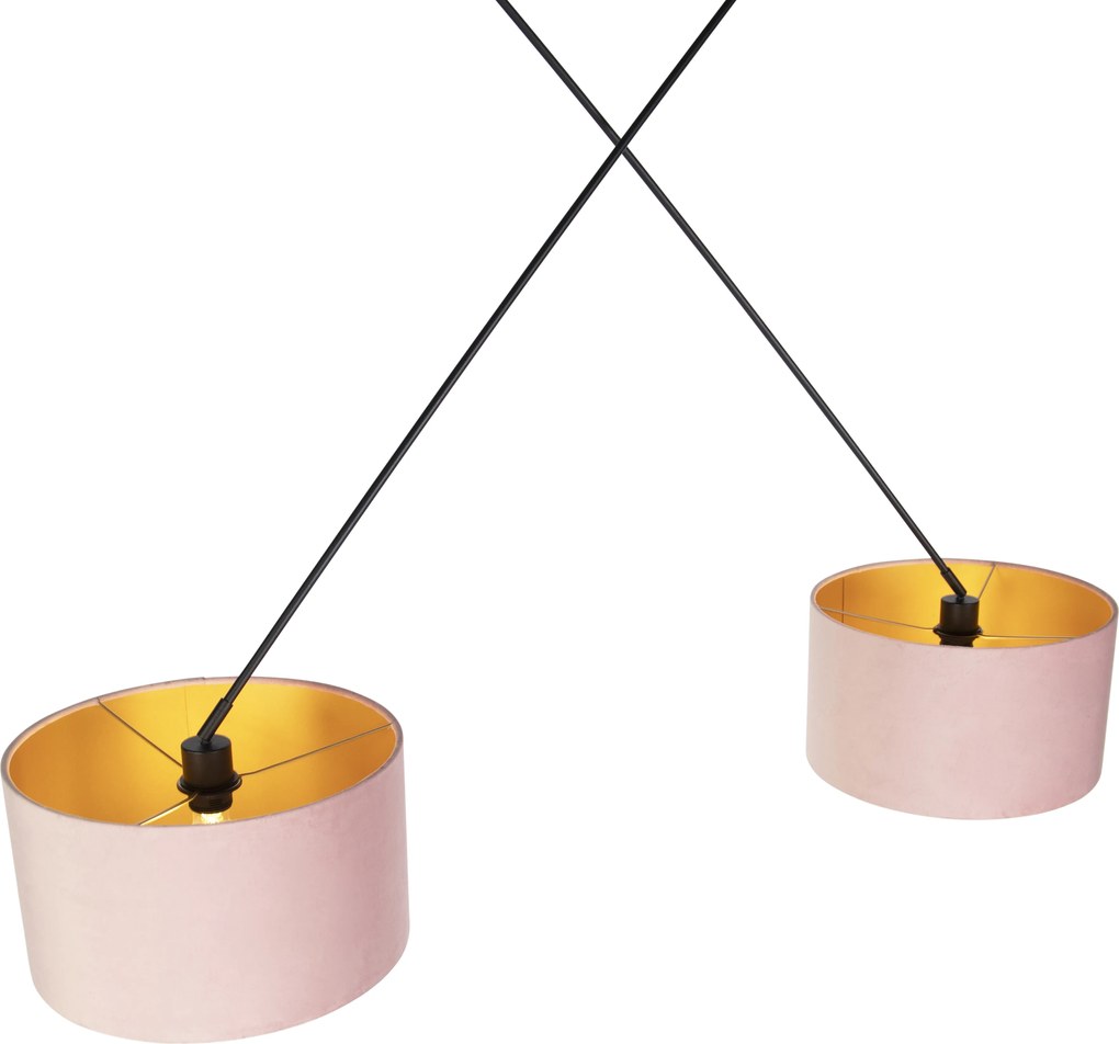 Lampa wisząca czarna z różowymi i złotymi abażurami z weluru 35 cm 2-światłowa - Blitz
