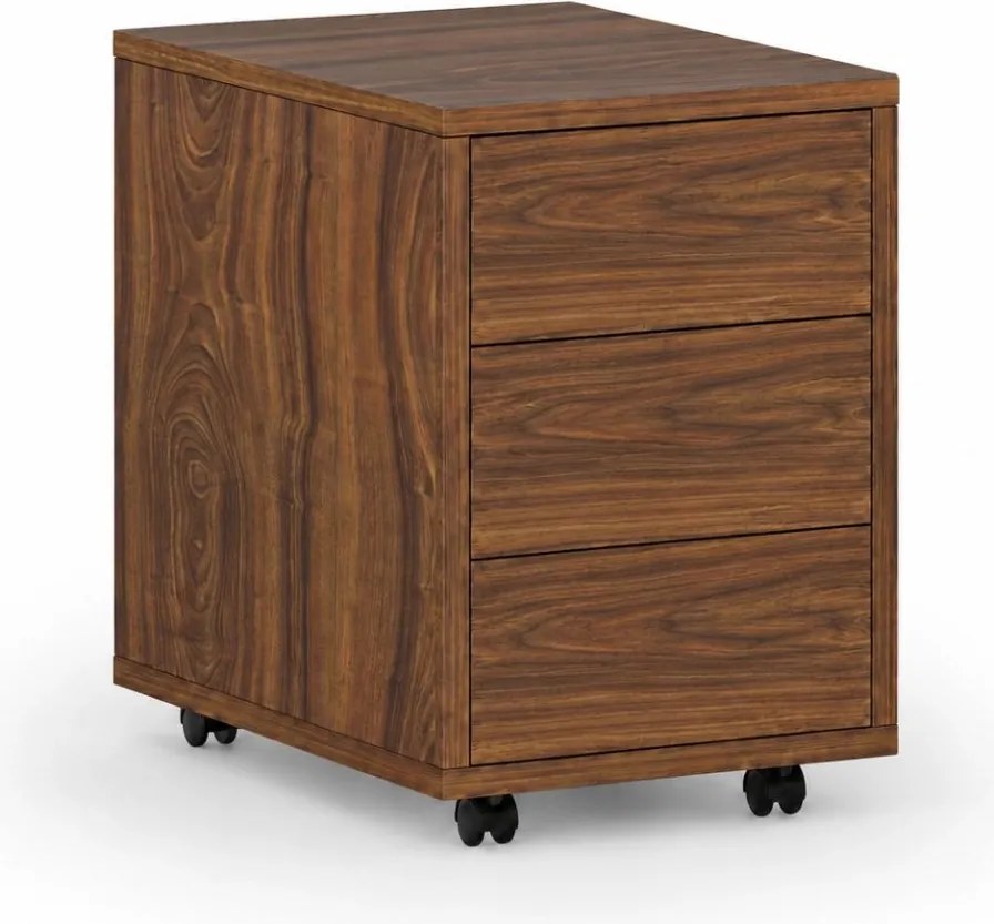 Kontenerek biurowy mobilny PRIMO WOOD, PUSH-lock, 3 szuflady, orzech