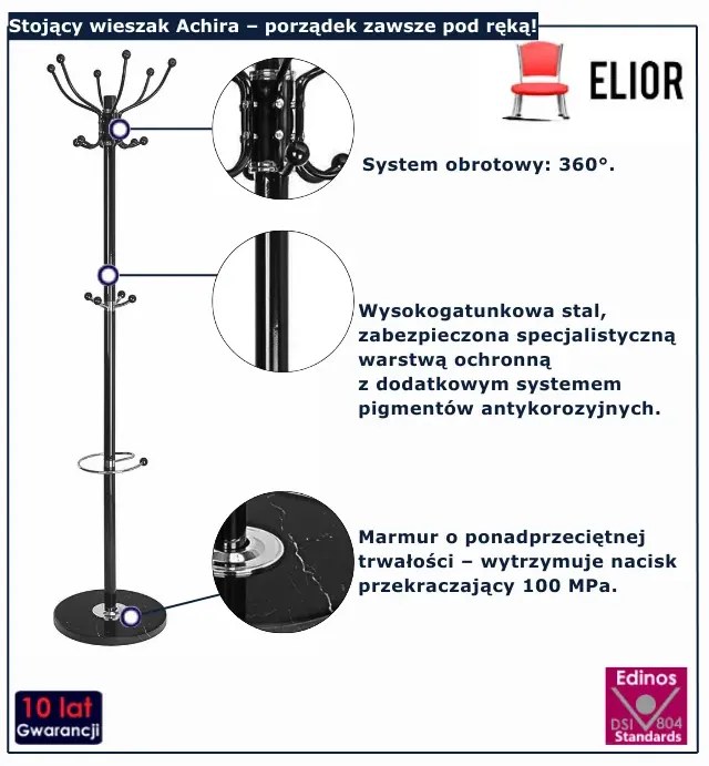 Wieszak czarny stojący na ubrania A0-G63