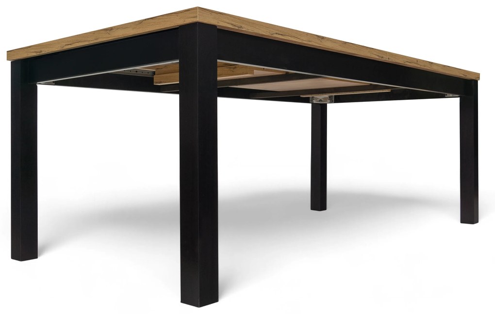 Stół rozkładany Werona 160-200x90 cm - dąb lefkas / czarne nogi