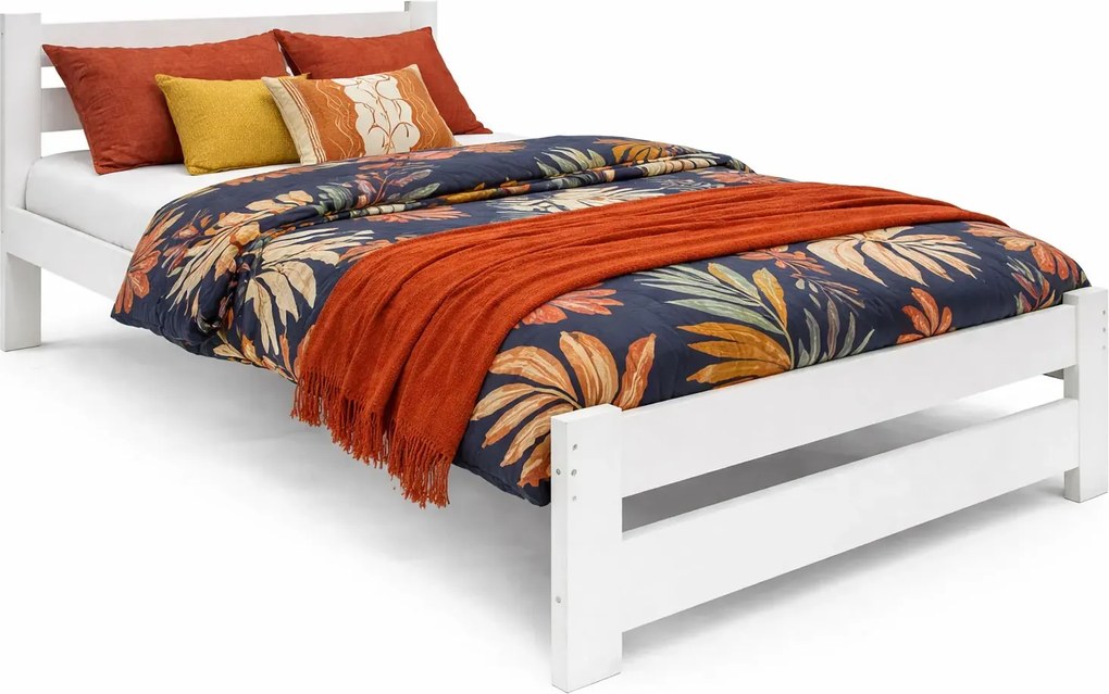 Białe małżeńskie łóżko drewniane 140x200 W9-N11