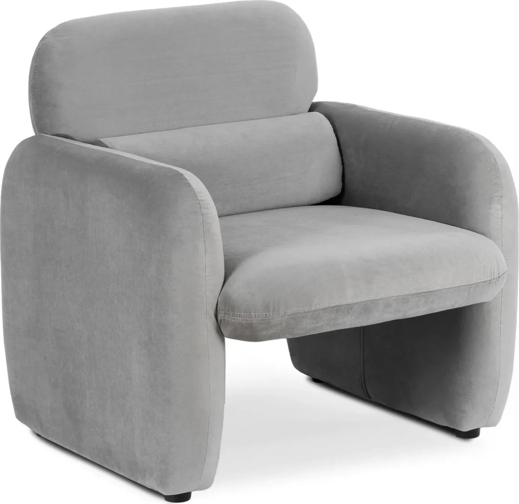 Szary welurowy fotel nowoczesny z podłokietnikami E2-D20