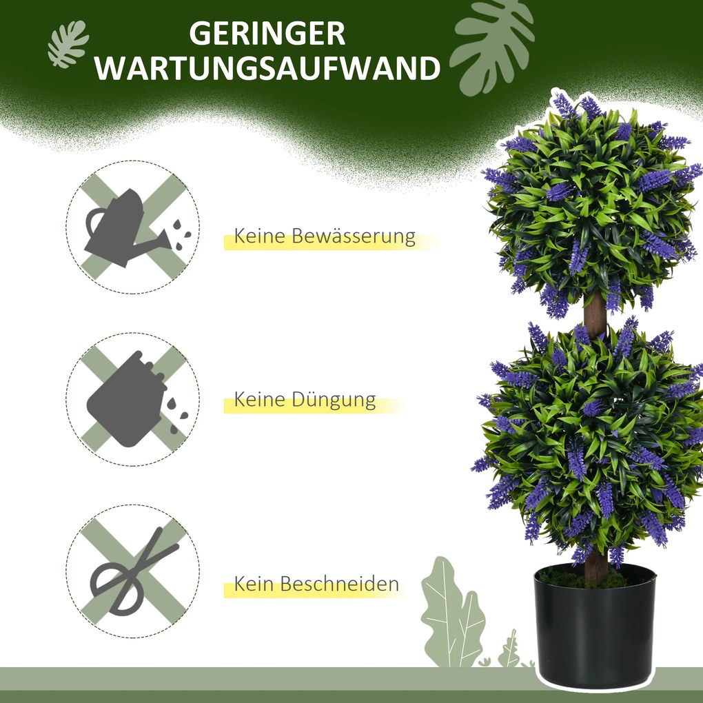 HOMCOM Drzewka Lawendowe, Zestaw 2 szt., Sztuczna Roślina, z Cementową Donicą, Ø15x70 cm, Zielony