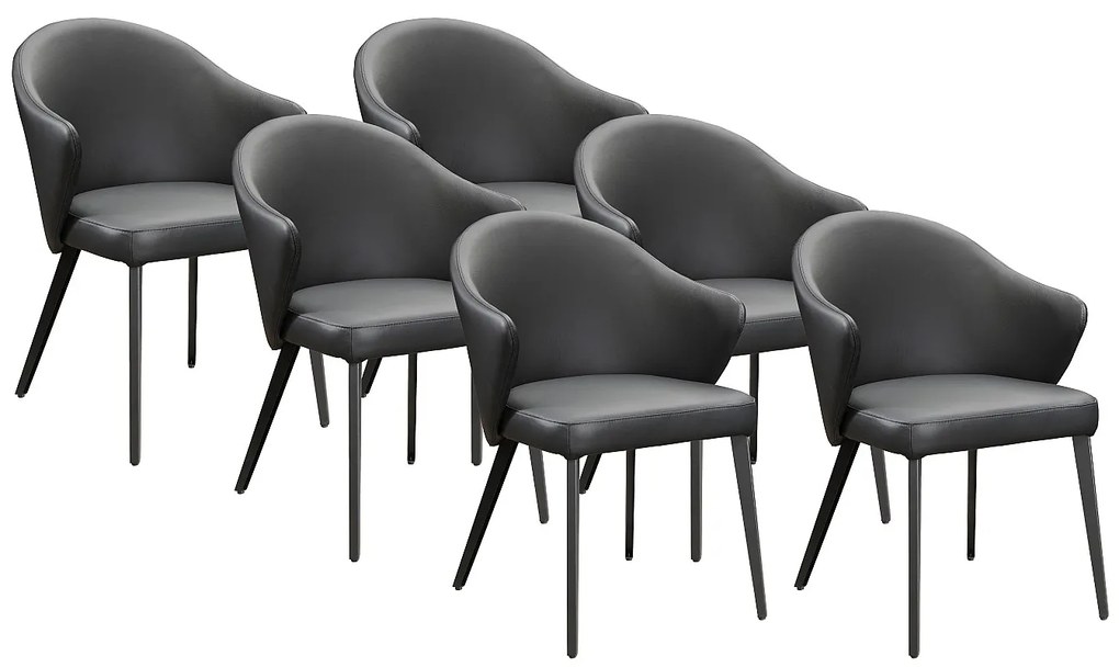 Zestaw 6 krzeseł z podłokietnikami ze skóry i stali – Czarny – MIBELLY marki Maison Céphy