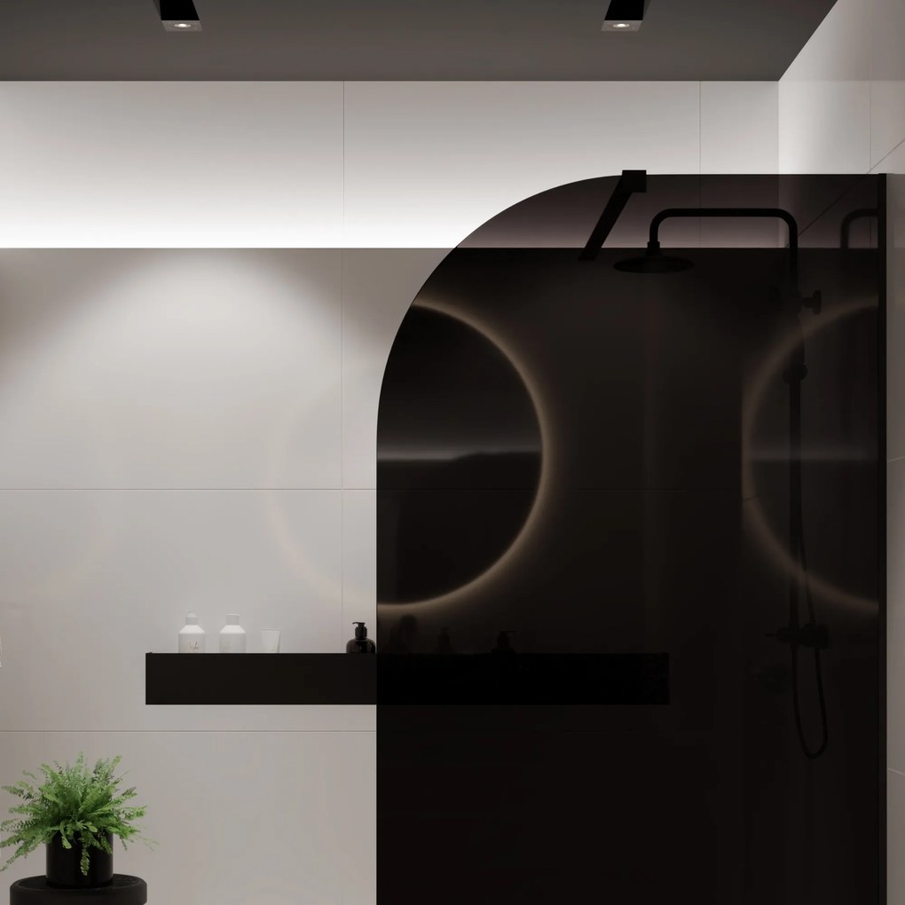 Ścianka prysznicowa WALK IN FIX czarna półokrągła 8 mm MOLIS Black Moon MASSI | różne rozmiary : Kolor profili kabiny - chrom / srebrny, Szerokość ścianki - 100 cm, Typ montażu - WALK in FIX (Do ściany)