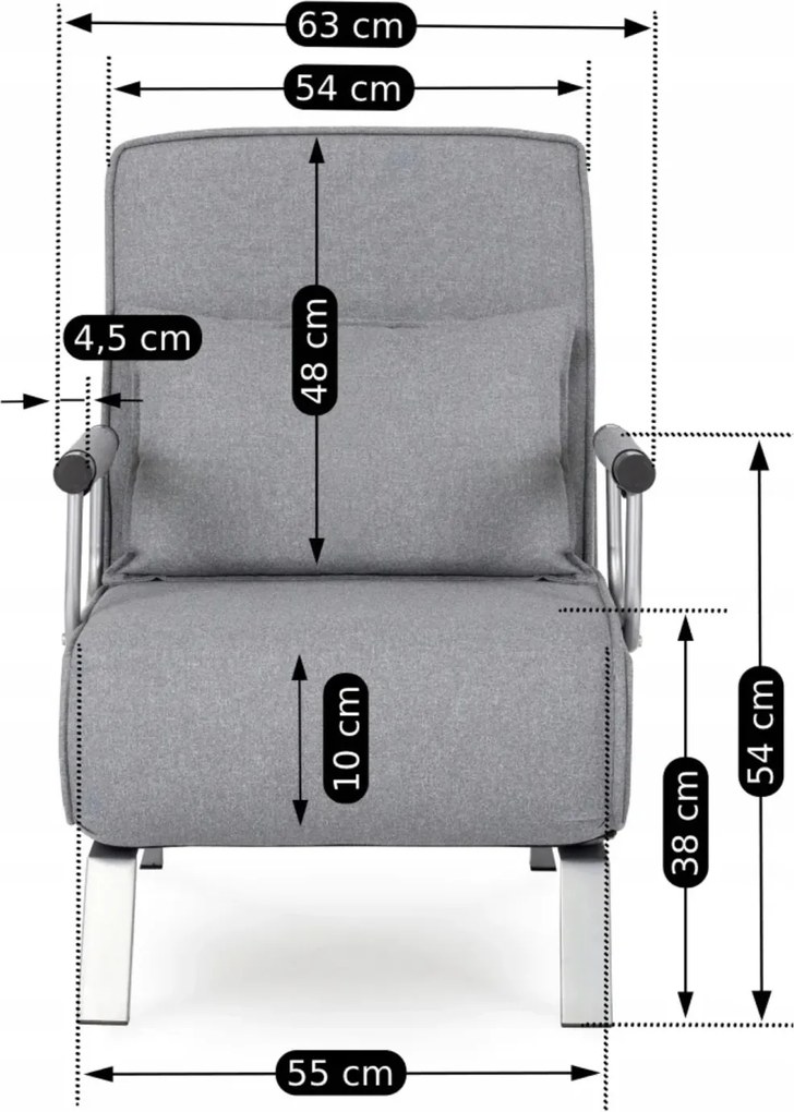 Fotel Rozkładany BART Wypoczynkowy Szary do Spania Leżanka Nowoczesny