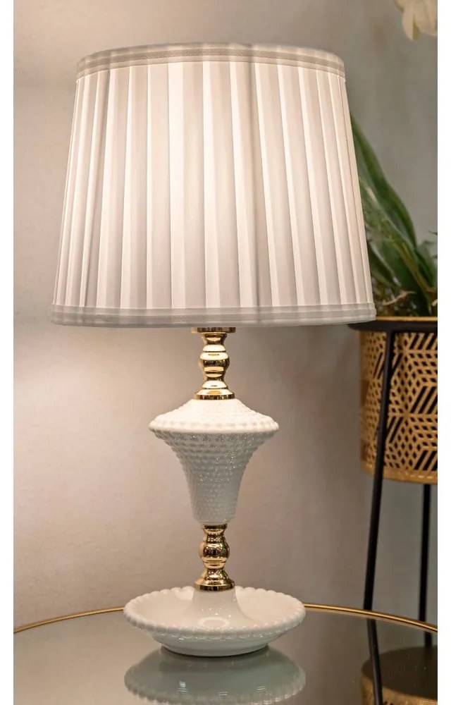 Biała lampa stołowa z tekstylnym kloszem (wysokość 45 cm) Caserta – Mauro Ferretti