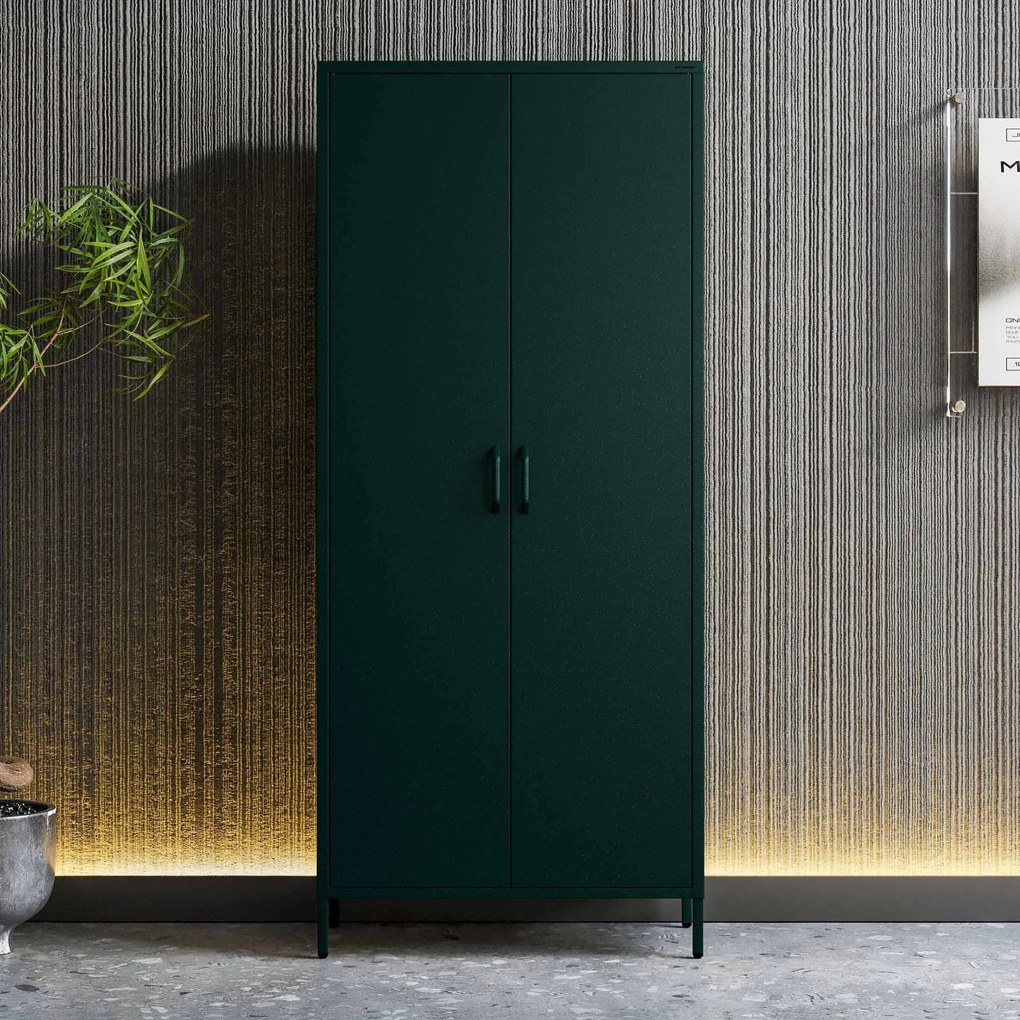 Szafa na ubrania metalowa loftowa butelkowa zieleń: Modern FLAVIO, 800 x 1850 x 450 mm