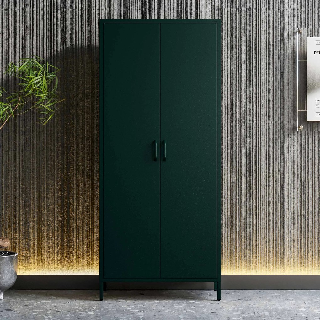 Szafa na ubrania metalowa loftowa na nóżkach butelkowa zieleń, 800x1850x450 mm: FLAVIO Modern