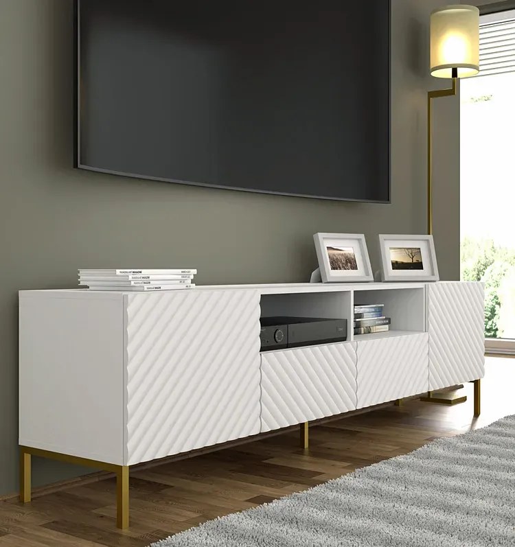 Długa szafka rtv 200 cm biały mat + czarne nóżki A8-R66