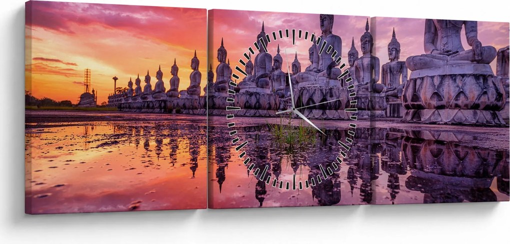Obraz - Budda podczas zachodu słońca (z zegarem) (90x30 cm)