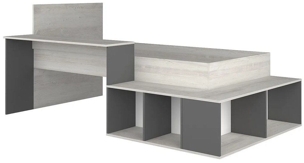 Łóżko wielofunkcyjne 90 × 200 cm z ze skrzynią  i biurkiem – naturalne i antracytowe + stelaż + materac – RIGALI