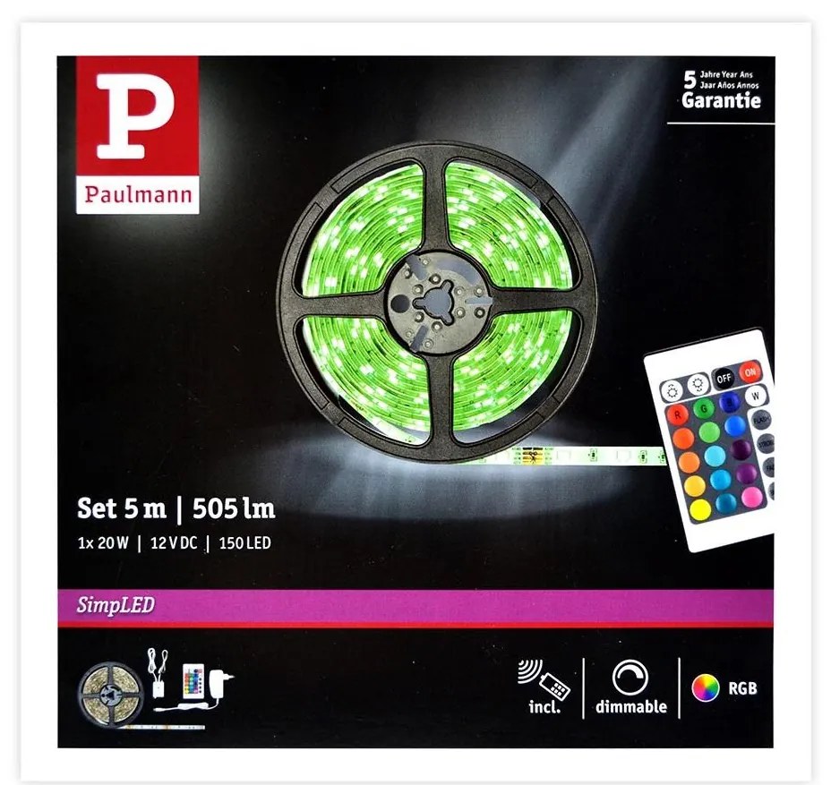 Paulmann 78978 - LED RGB/20W Ściemnialna taśma SIMPLED 5m 230V + pilot