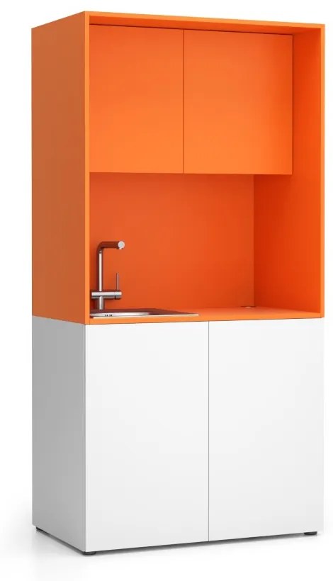 Kuchnia biurowa NIKA ze zlewem i kranem 1000 x 600 x 2000 mm, Pomarańczowy, lewo