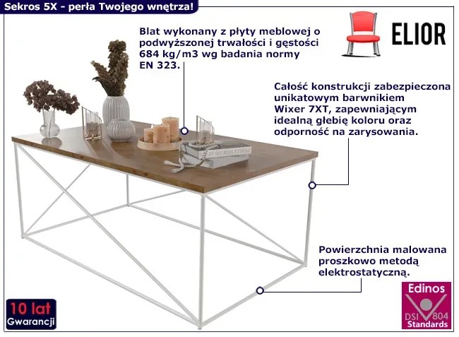 Prostokątna ława w stylu skandynawskim biały + dąb lancelot - Sekros 5X