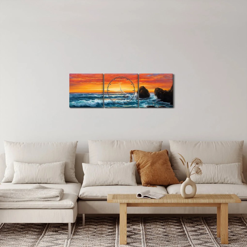 Obraz - Zachód słońca (z zegarem) (90x30 cm)
