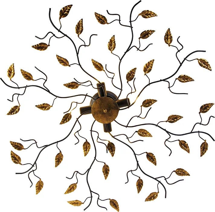 W stylu vintage lampa sufitowa czarna ze złotem 80 cm 4-światła - Foglie